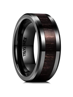 King Will Nature 7mm 8mm Wood Ceramic Ring Wedding Band Polished Finish Comfort Fit