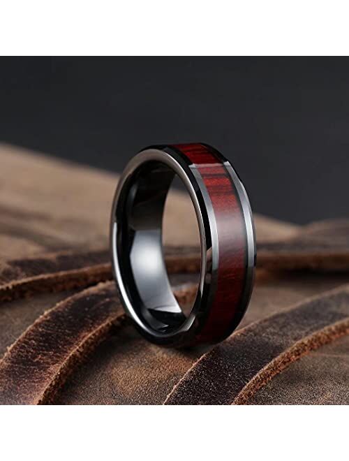 King Will Nature 7mm 8mm Wood Ceramic Ring Wedding Band Polished Finish Comfort Fit