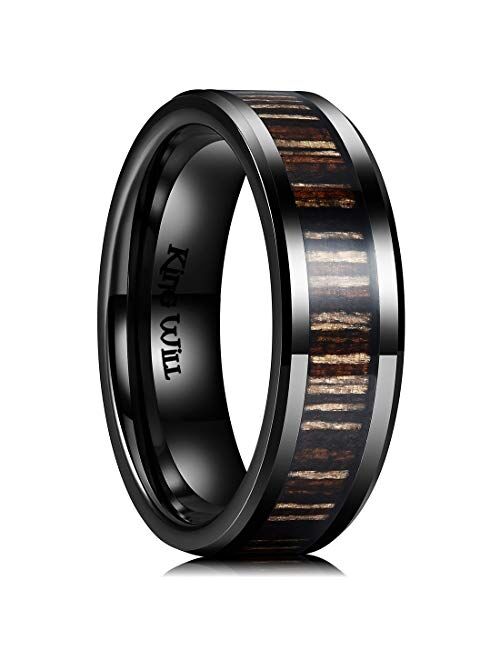 King Will Nature 7mm 8mm Wood Ceramic Ring Wedding Band Polished Finish Comfort Fit