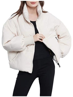 Uaneo Womens Casual Padded Full Zip Stand Collar Puffer Jackets