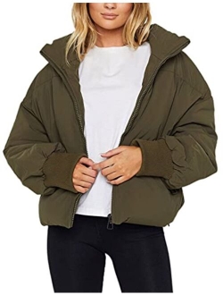 Uaneo Womens Casual Padded Full Zip Stand Collar Puffer Jackets