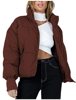 Uaneo Womens Casual Padded Full Zip Stand Collar Puffer Jackets