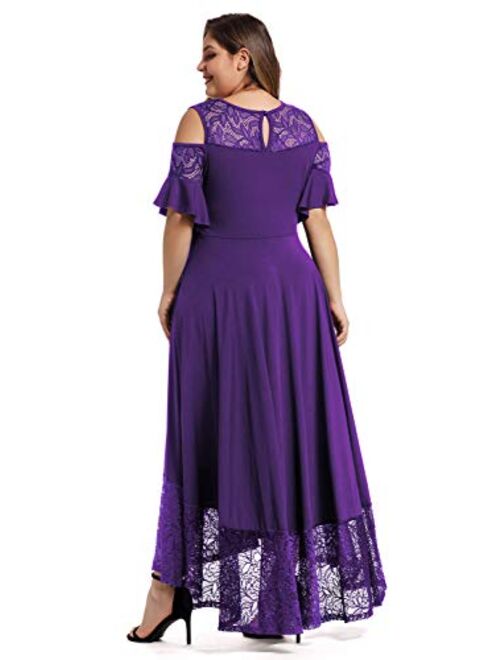 LALAGEN Womens Plus Size Lace Cold Shoulder Long Swing Evening Party Maxi Dress