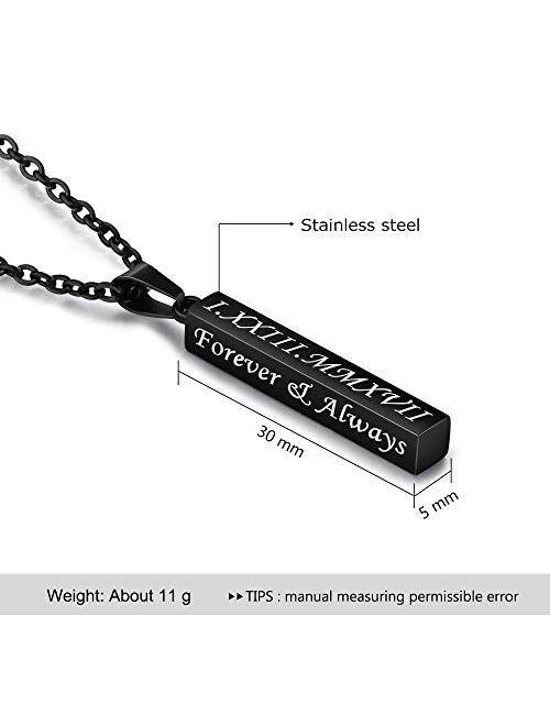 Molywoo Personalized Engraved Necklace for Women Men Custom Stainless Steel Necklace Engraved Name Vertical Bar Necklace Birthday Gifts for Boyfriend