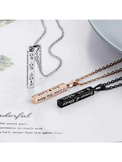 Molywoo Personalized Engraved Necklace for Women Men Custom Stainless Steel Necklace Engraved Name Vertical Bar Necklace Birthday Gifts for Boyfriend