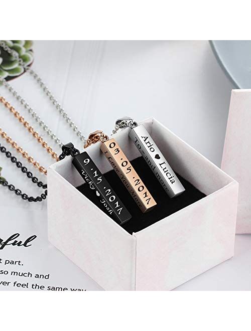 Molywoo Personalized Engraved Necklace for Women Men Custom Stainless Steel Necklace Engraved Name Vertical Bar Necklace Birthday Gifts for Boyfriend