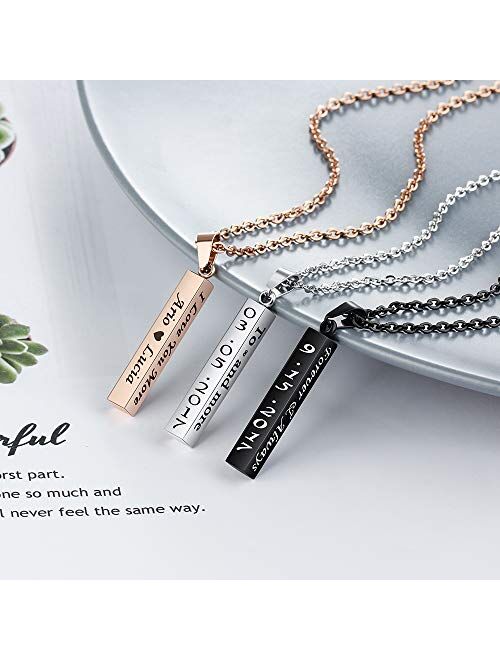 Molywoo Personalized Engraved Necklace for Women Men Custom Stainless Steel Necklace Engraved Name Vertical Bar Necklace Birthday Gifts for Boyfriend