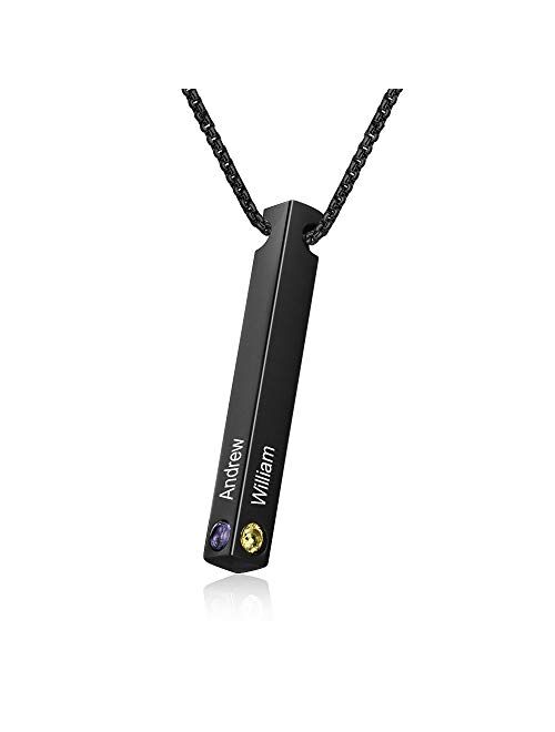 Molywoo Personalized Engraved Necklace for Women Men Custom Stainless Steel Necklace Engraved Name Vertical Bar Necklace Birthday Gifts for Boyfriend