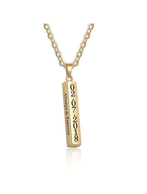 Molywoo Personalized Engraved Necklace for Women Men Custom Stainless Steel Necklace Engraved Name Vertical Bar Necklace Birthday Gifts for Boyfriend