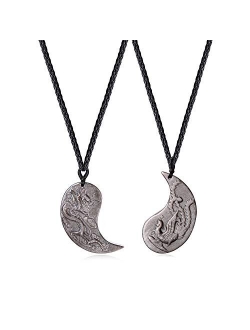 COAI Obsidian Dragon and Phoenix Yin Yang Pendant Necklaces for Couples