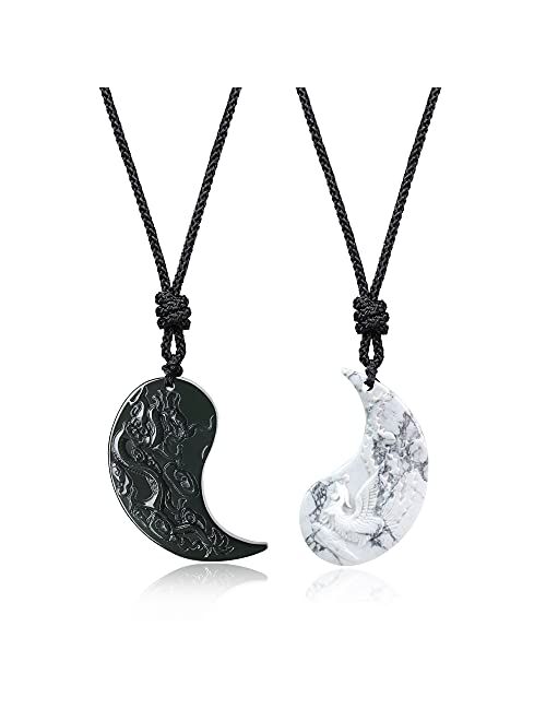 COAI Obsidian Dragon and Phoenix Yin Yang Pendant Necklaces for Couples