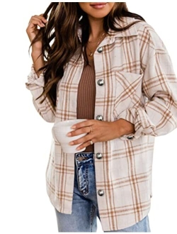 UANEO Womens Casual Plaid Wool Blend Button Down Long Sleeve Shirt Jacket Shackets