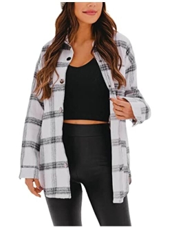 UANEO Womens Casual Plaid Wool Blend Button Down Long Sleeve Shirt Jacket Shackets