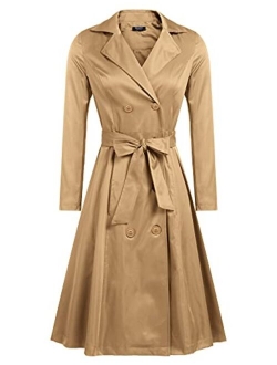 Zeagoo Women's Trench Coats Double-Breasted Long Coat with Belt