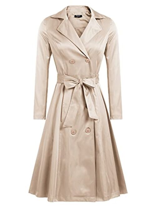 Zeagoo Women's Trench Coats Double-Breasted Long Coat with Belt