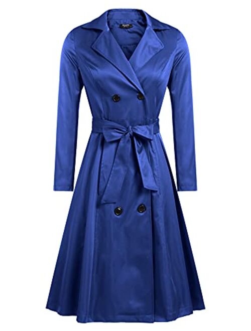 Zeagoo Women's Trench Coats Double-Breasted Long Coat with Belt