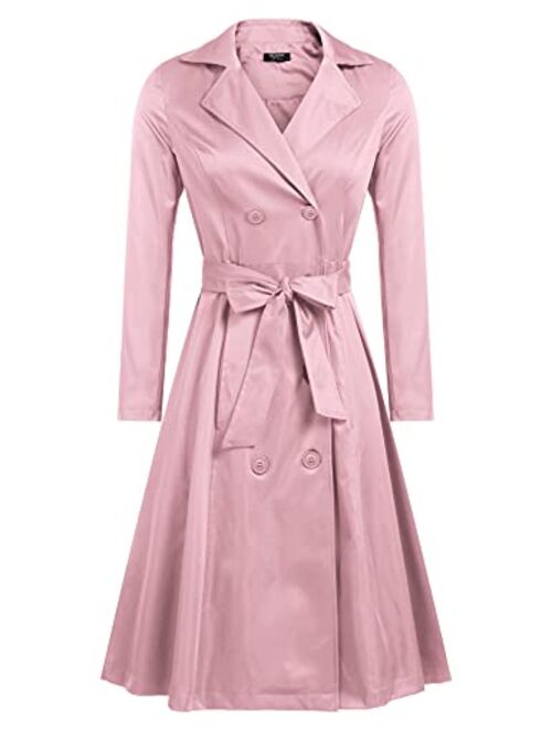 Zeagoo Women's Trench Coats Double-Breasted Long Coat with Belt