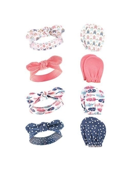 Baby Girls' Cotton Headband and Scratch Mitten Set