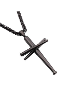 RMOYI Cross Necklace Baseball Bats Athletes Cross Pendant Chain,Sport Stainless Steel Cross Necklaces for Men Women Boys Girls,Loarge and Small Silver Gold Black 18-24 In