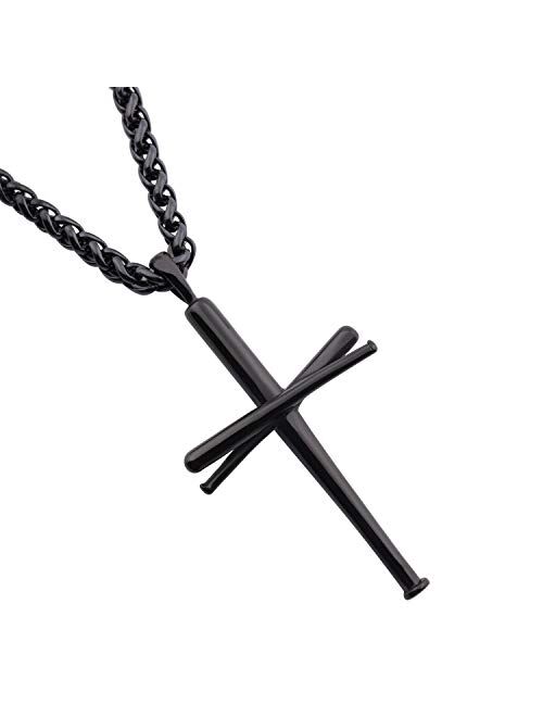 RMOYI Cross Necklace Baseball Bats Athletes Cross Pendant Chain,Sport Stainless Steel Cross Necklaces for Men Women Boys Girls,Loarge and Small Silver Gold Black 18-24 In