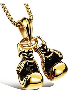 Hamoery Men Punk Stainless Steel Boxing Gloves Chain Pendant Necklace