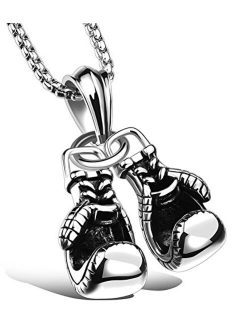 Hamoery Men Punk Stainless Steel Boxing Gloves Chain Pendant Necklace