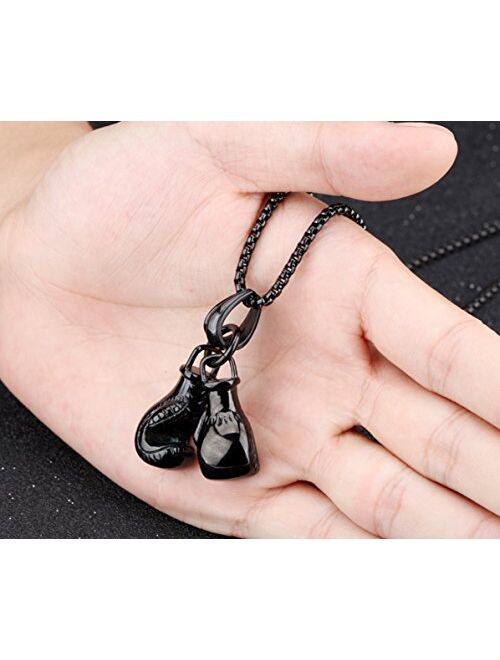 Hamoery Men Punk Stainless Steel Boxing Gloves Chain Pendant Necklace