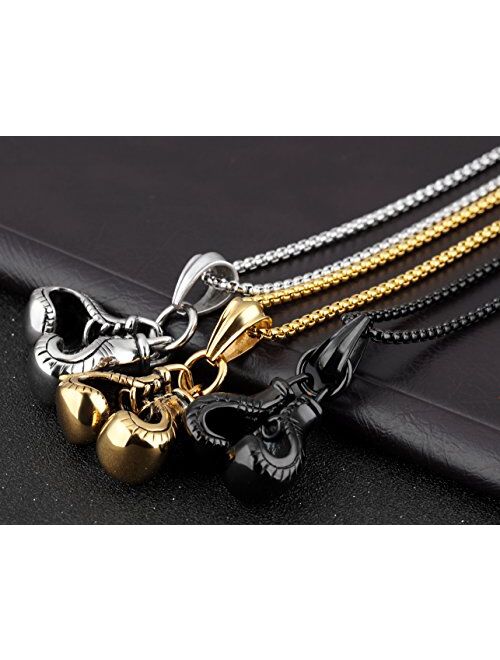 Hamoery Men Punk Stainless Steel Boxing Gloves Chain Pendant Necklace