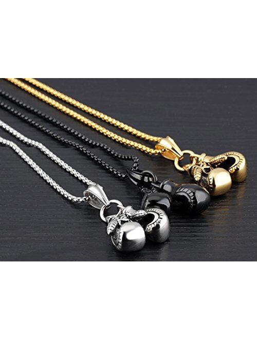 Hamoery Men Punk Stainless Steel Boxing Gloves Chain Pendant Necklace