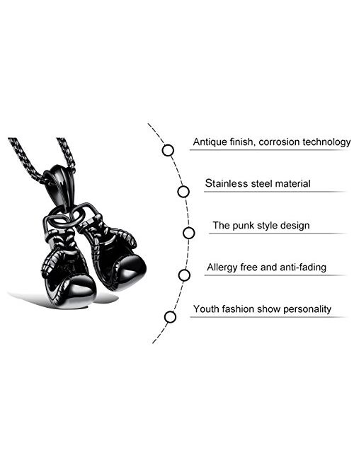 Hamoery Men Punk Stainless Steel Boxing Gloves Chain Pendant Necklace