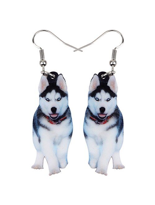 Bonsny NEWEI Acrylic Drop Dangle Sweet Siberian Husky Dog Earrings Fashion Jewelry For Women Girl Gift Charms