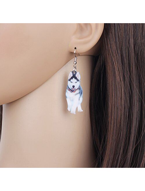 Bonsny NEWEI Acrylic Drop Dangle Sweet Siberian Husky Dog Earrings Fashion Jewelry For Women Girl Gift Charms