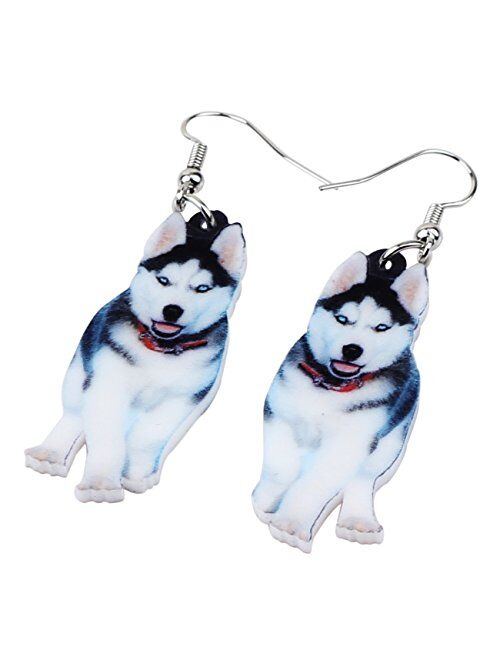 Bonsny NEWEI Acrylic Drop Dangle Sweet Siberian Husky Dog Earrings Fashion Jewelry For Women Girl Gift Charms