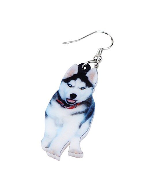 Bonsny NEWEI Acrylic Drop Dangle Sweet Siberian Husky Dog Earrings Fashion Jewelry For Women Girl Gift Charms