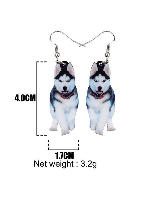 Bonsny NEWEI Acrylic Drop Dangle Sweet Siberian Husky Dog Earrings Fashion Jewelry For Women Girl Gift Charms