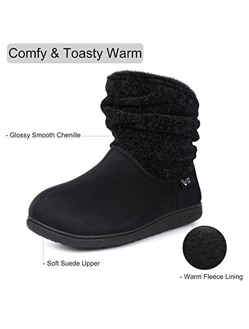 Longbay Women's Warm Chenille Knit Bootie Slippers Memory Foam Comfy Suede Fluffy Faux Fur Memory Foam Boots House Shoes