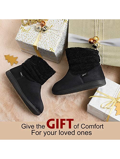 Longbay Women's Warm Chenille Knit Bootie Slippers Memory Foam Comfy Suede Fluffy Faux Fur Memory Foam Boots House Shoes