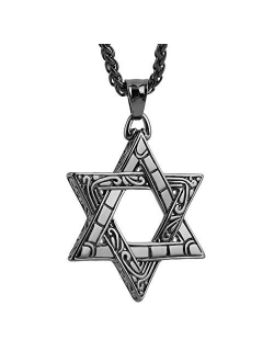 Magen Star of David Pendant Necklace Women Men Chain Silver Stainless Steel Israel Necklace