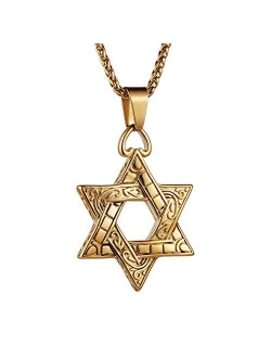 Magen Star of David Pendant Necklace Women Men Chain Silver Stainless Steel Israel Necklace