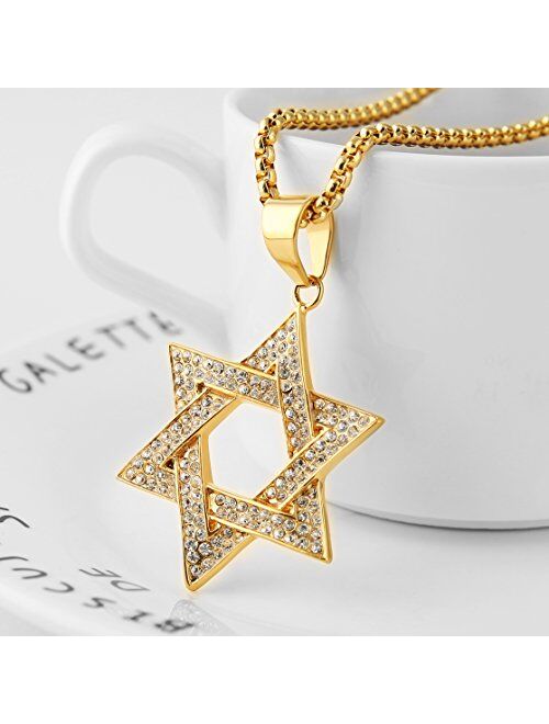 HZMAN Magen Star of David Pendant Necklace Women Men Chain Silver Stainless Steel Israel Necklace