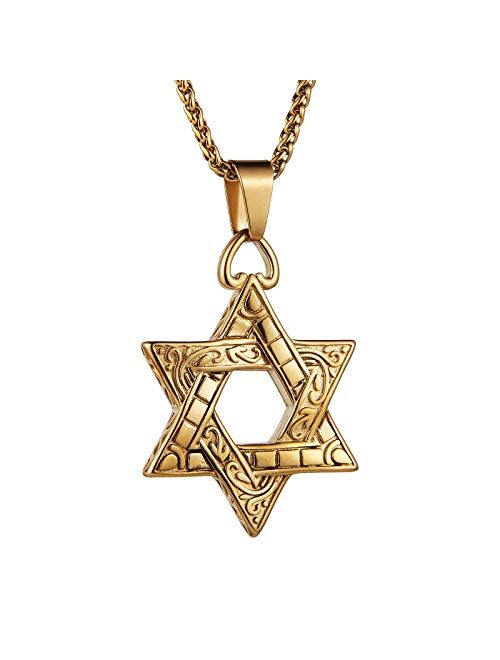 HZMAN Magen Star of David Pendant Necklace Women Men Chain Silver Stainless Steel Israel Necklace