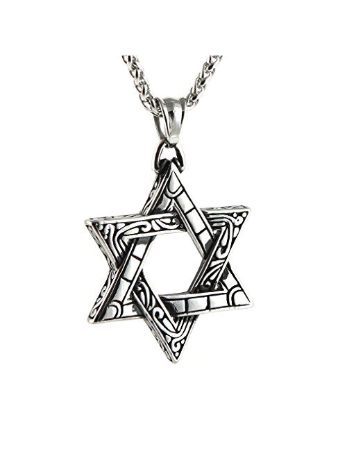 HZMAN Magen Star of David Pendant Necklace Women Men Chain Silver Stainless Steel Israel Necklace