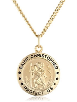 Amazon Collection Round Saint Christopher Medal with Stainless Steel Chain, 20"