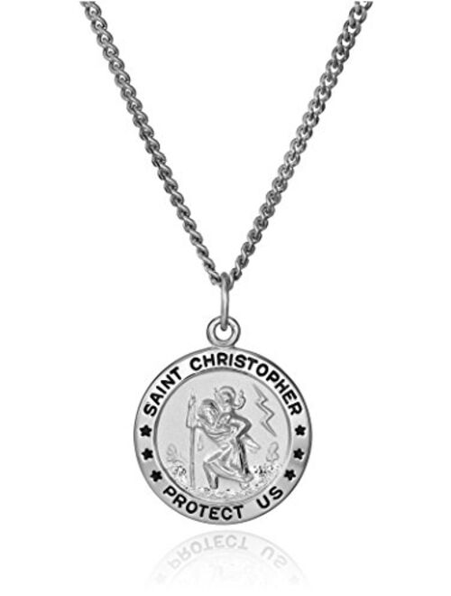 Amazon Collection Round Saint Christopher Medal with Stainless Steel Chain, 20"