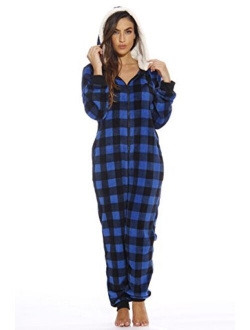 Just Love Buffalo Plaid Adult Onesie Sherpa Lined Hoody One Piece Pajamas