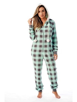 Just Love Buffalo Plaid Adult Onesie Sherpa Lined Hoody One Piece Pajamas