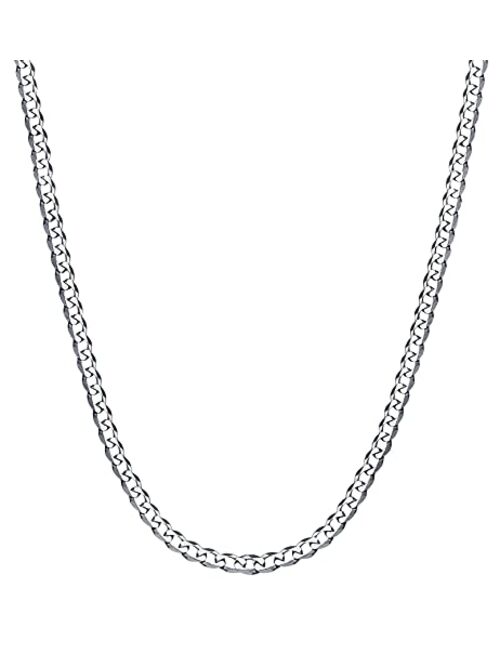 Fiusem 3.5mm Silver Chain for Men, Diamond Cut Stainless Steel Cuban Chain Necklace for Men Women, Mens Chain 16, 18, 20, 22, 24, 26, 28 Inch