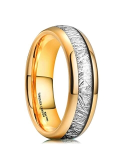 King Will 6mm/8mm Mens Tungsten Carbide Ring Imitated Meteorite Carbon Fiber Inlay Rings Silver/Gold Domed Engagement Band for Men Polished Comfort Fit