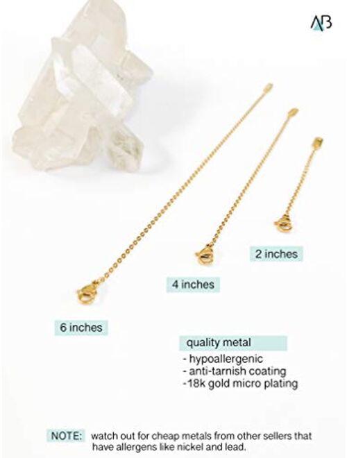 Altitude Boutique 18k Gold Plated Necklace Extenders Delicate Necklace Extender Chain Set for Women 3 Piece Set, Extensions 2", 4", 6" Inches Hypoallergenic in Gold, Rose