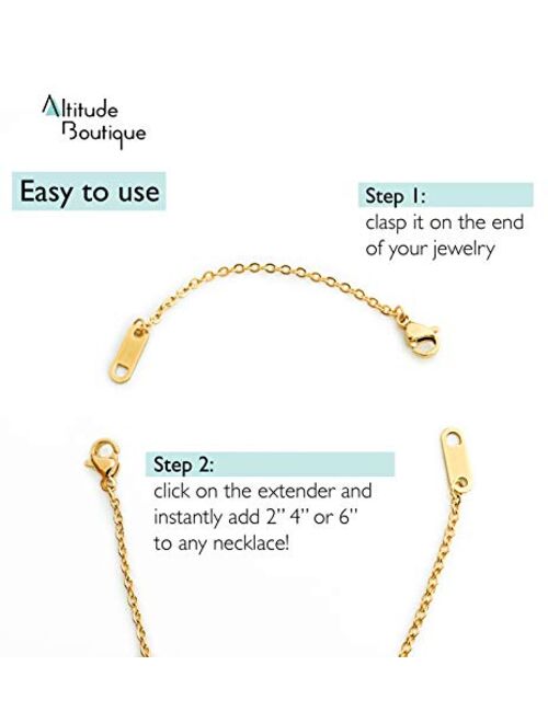 Altitude Boutique 18k Gold Plated Necklace Extenders Delicate Necklace Extender Chain Set for Women 3 Piece Set, Extensions 2", 4", 6" Inches Hypoallergenic in Gold, Rose